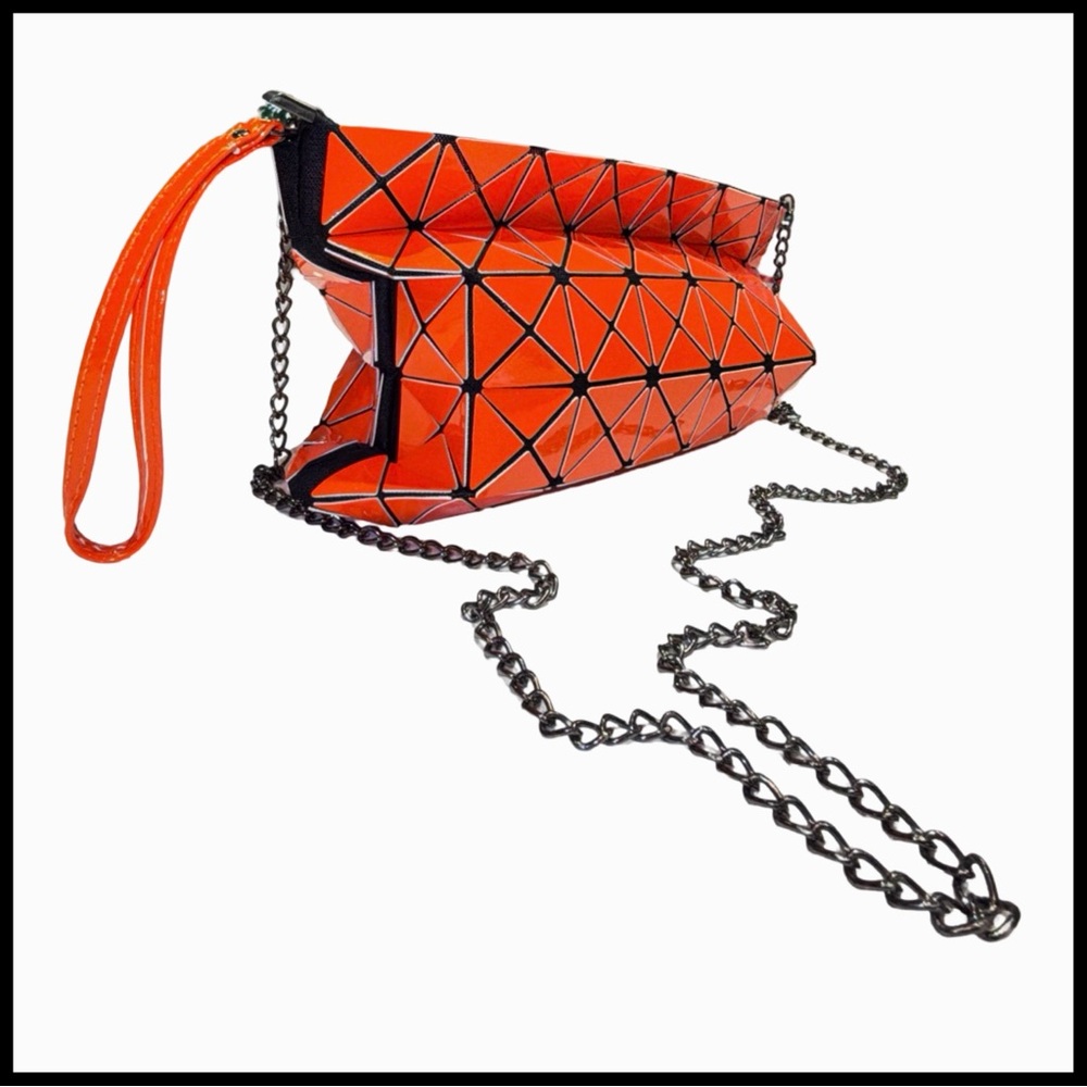 Bao Bao Issey Miyake Style Geometric Prism Orange Wristlet Crossbody Origami Bag - Picture 4 of 11